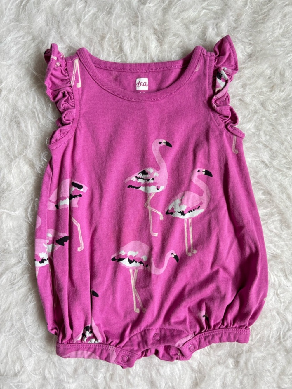 Tea Collection Baby Girl Bright Pink Tropical Flamingo Bubble Romper